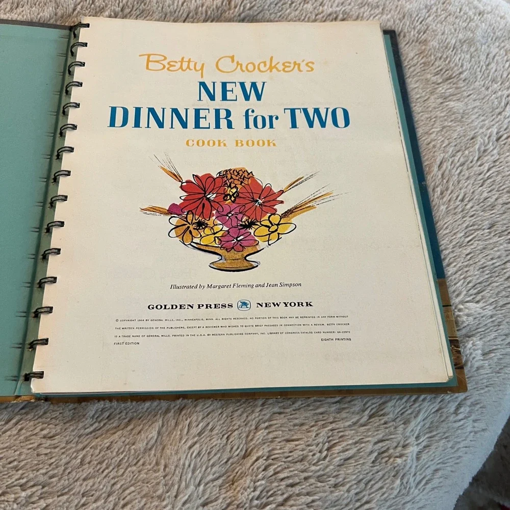 Vintage 1964 Betty Crocker's New Dinner for Two Cook Book First Edition Spiral